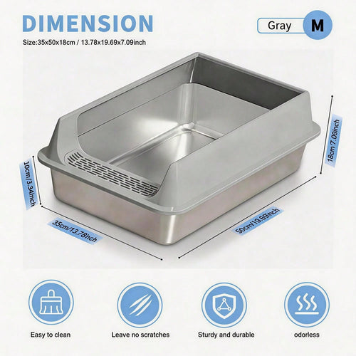 Stainless Steel Cat Litter Box Large Open Top Litter Box with Anti