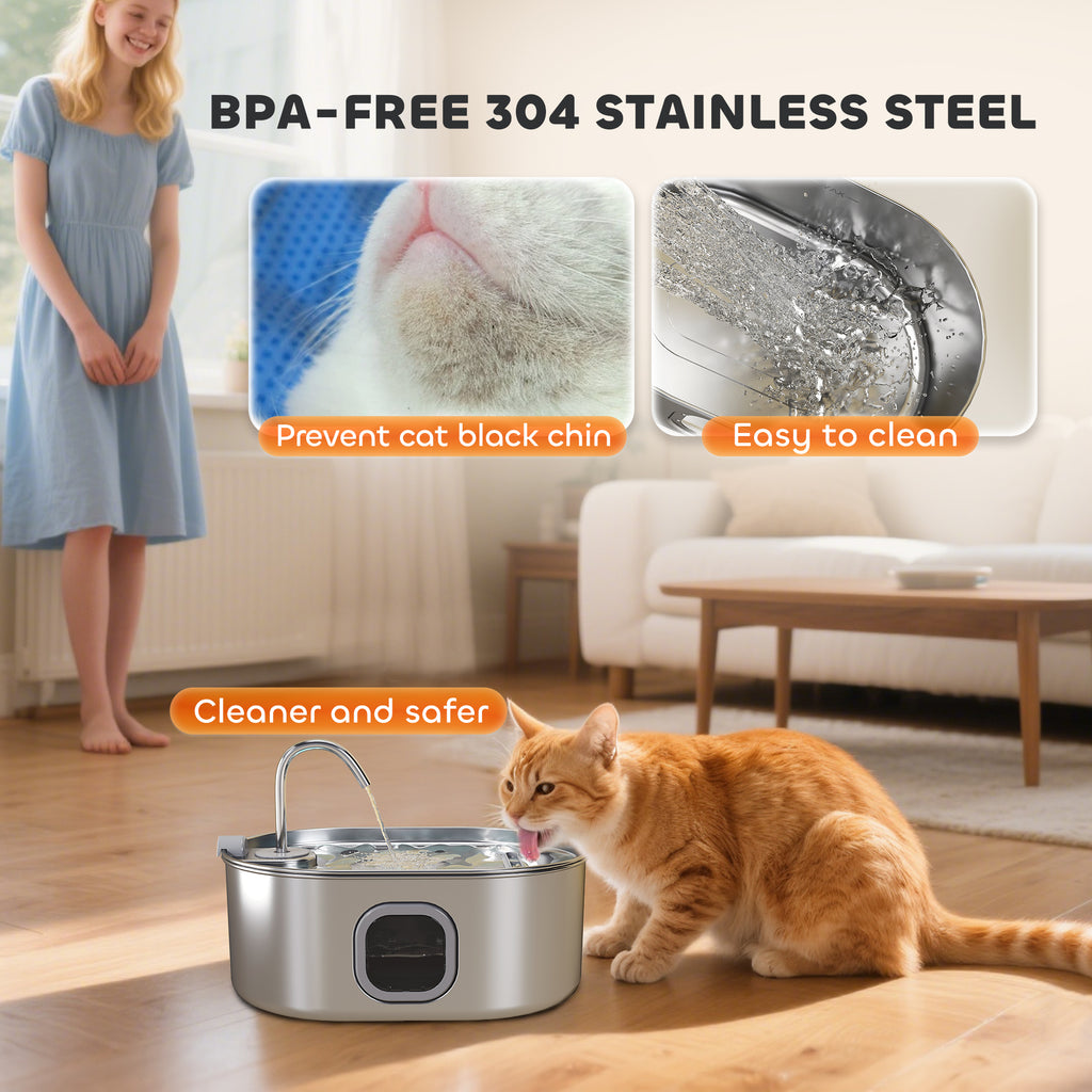 246 Oz. 7L Stainless Steel Cat Water Fountain with Filters Ultra -