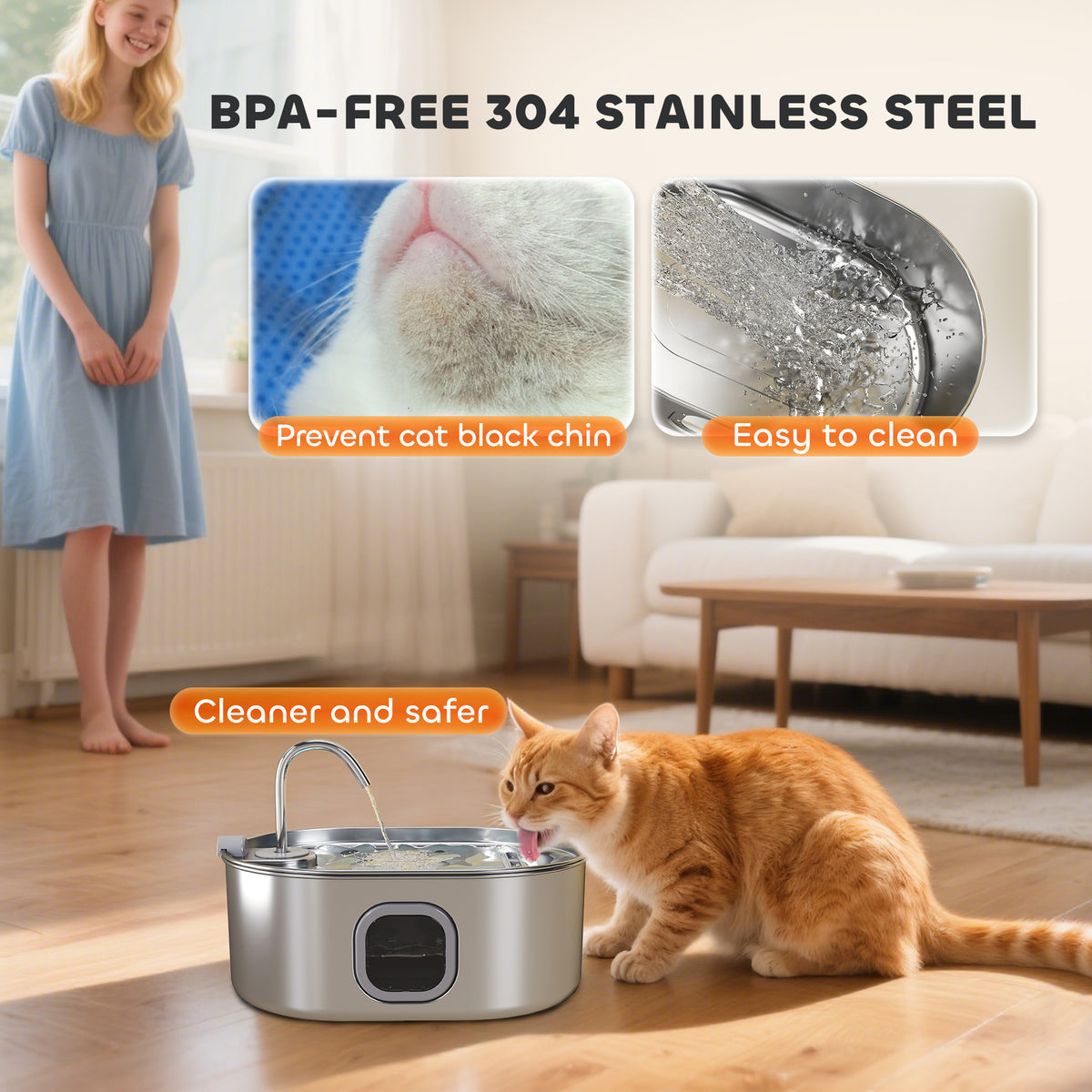 246 Oz. 7L Stainless Steel Cat Water Fountain with Filters Ultra -