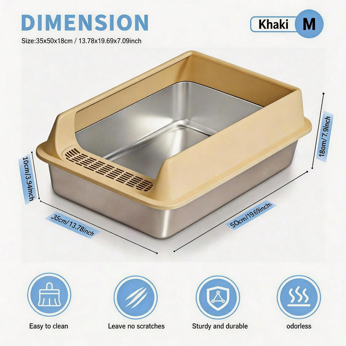 Stainless Steel Cat Litter Box Large Open Top Litter Box with Anti