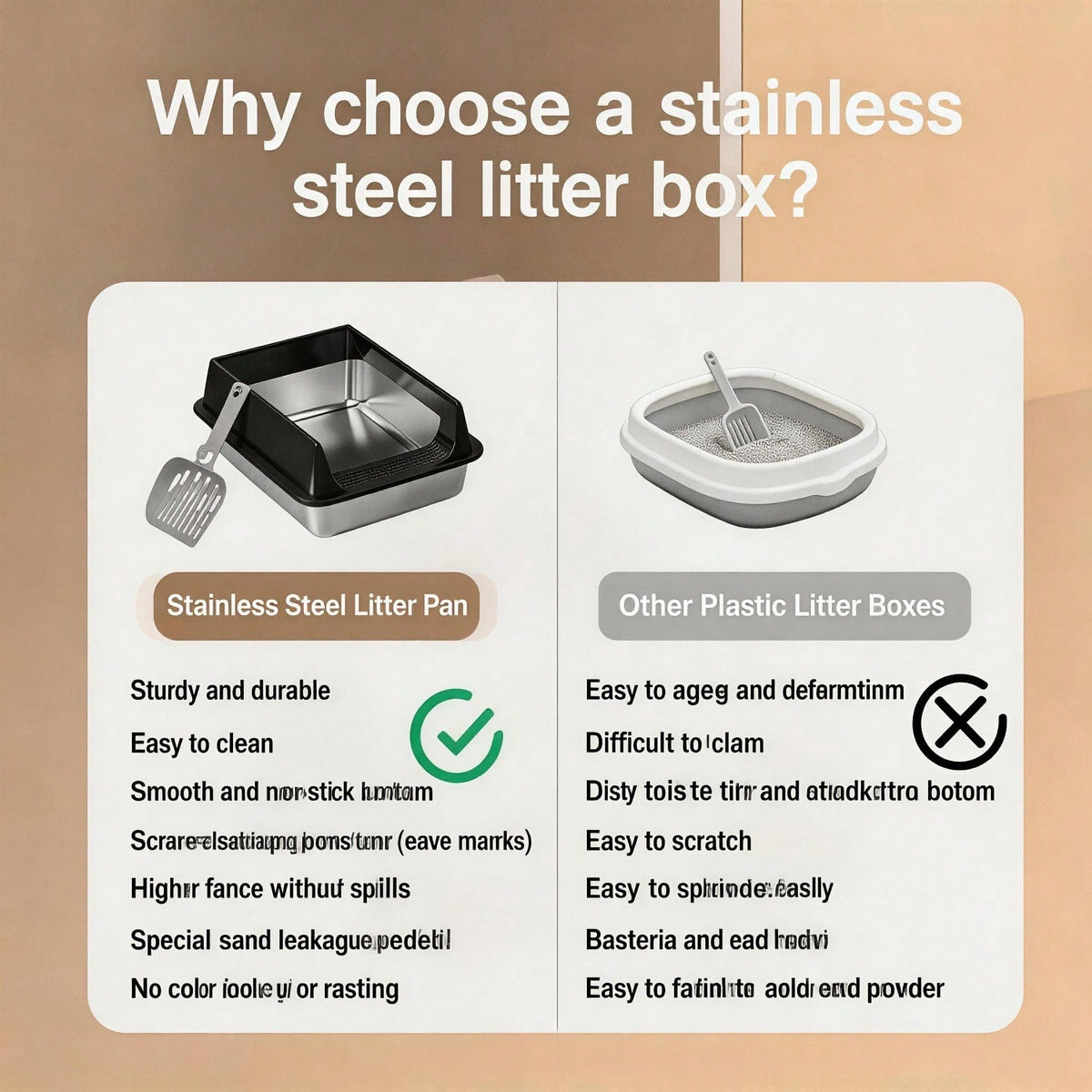Stainless Steel Cat Litter Box Large Open Top Litter Box with Anti