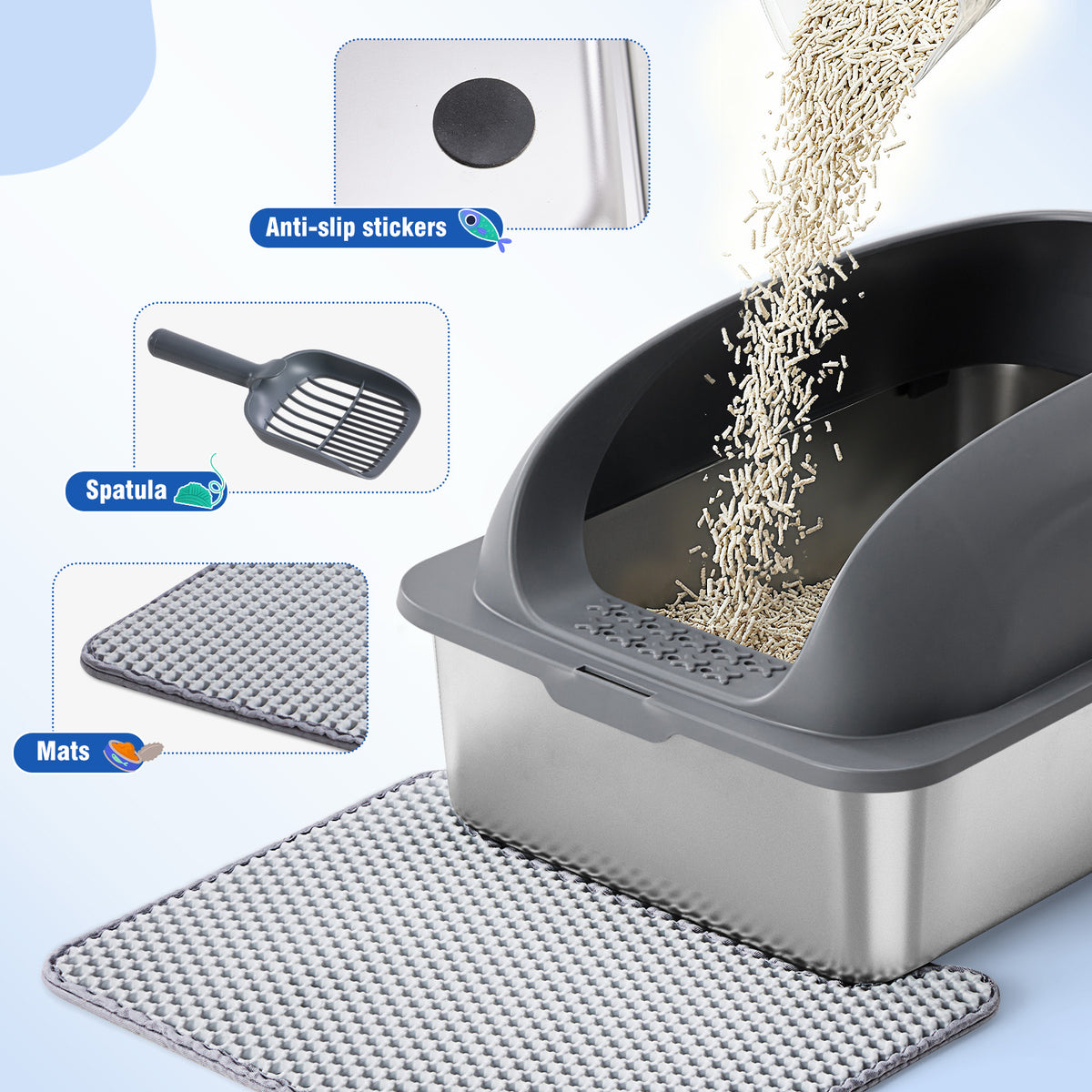 Stainless Steel Cat Litter Box with Lid Large Cat Litter Box for Big