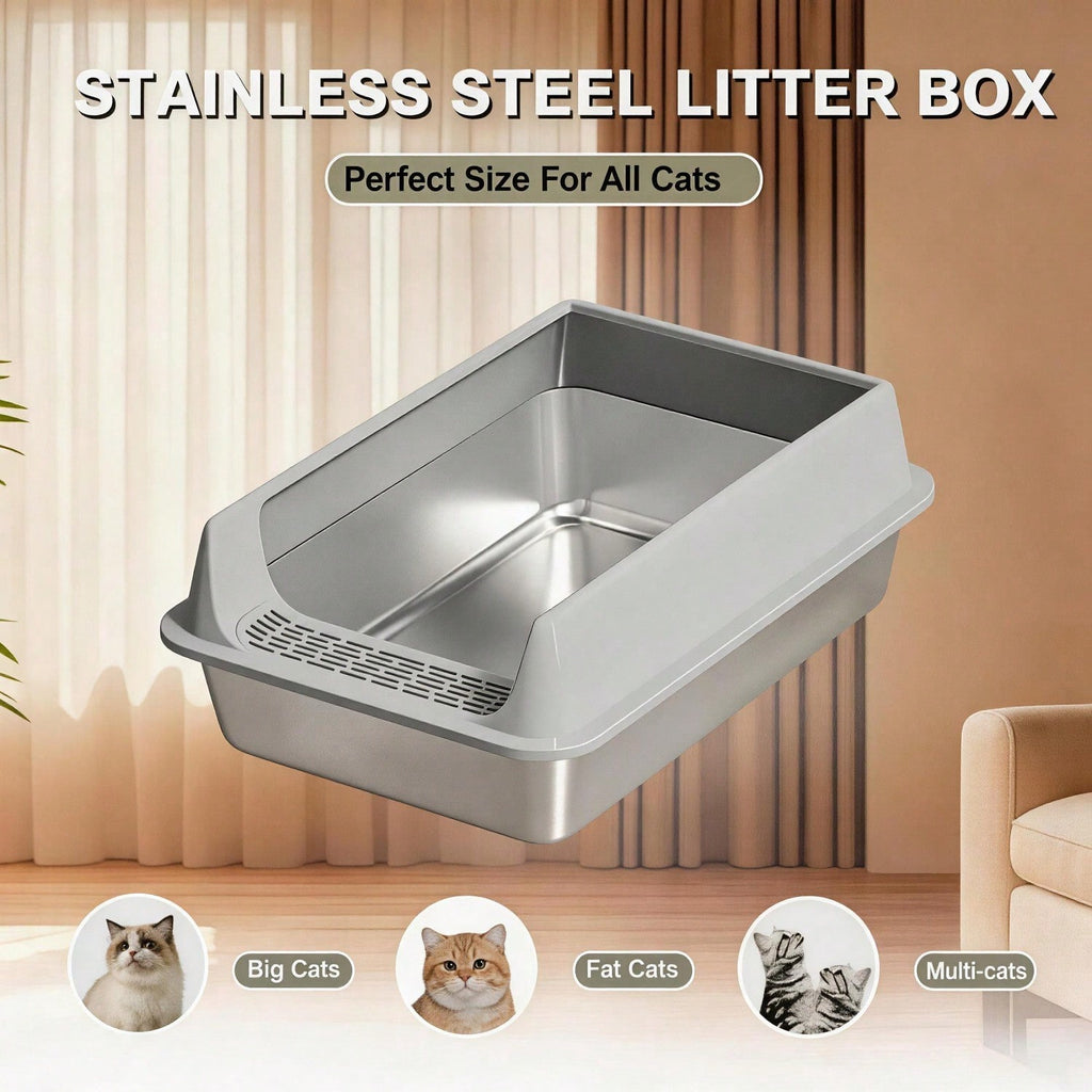 Stainless Steel Cat Litter Box Large Open Top Litter Box with Anti