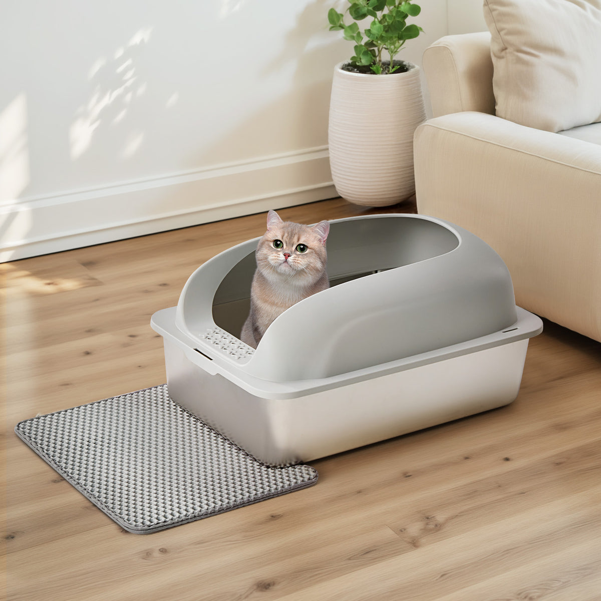 Stainless Steel Cat Litter Box with Lid Large Cat Litter Box for Big