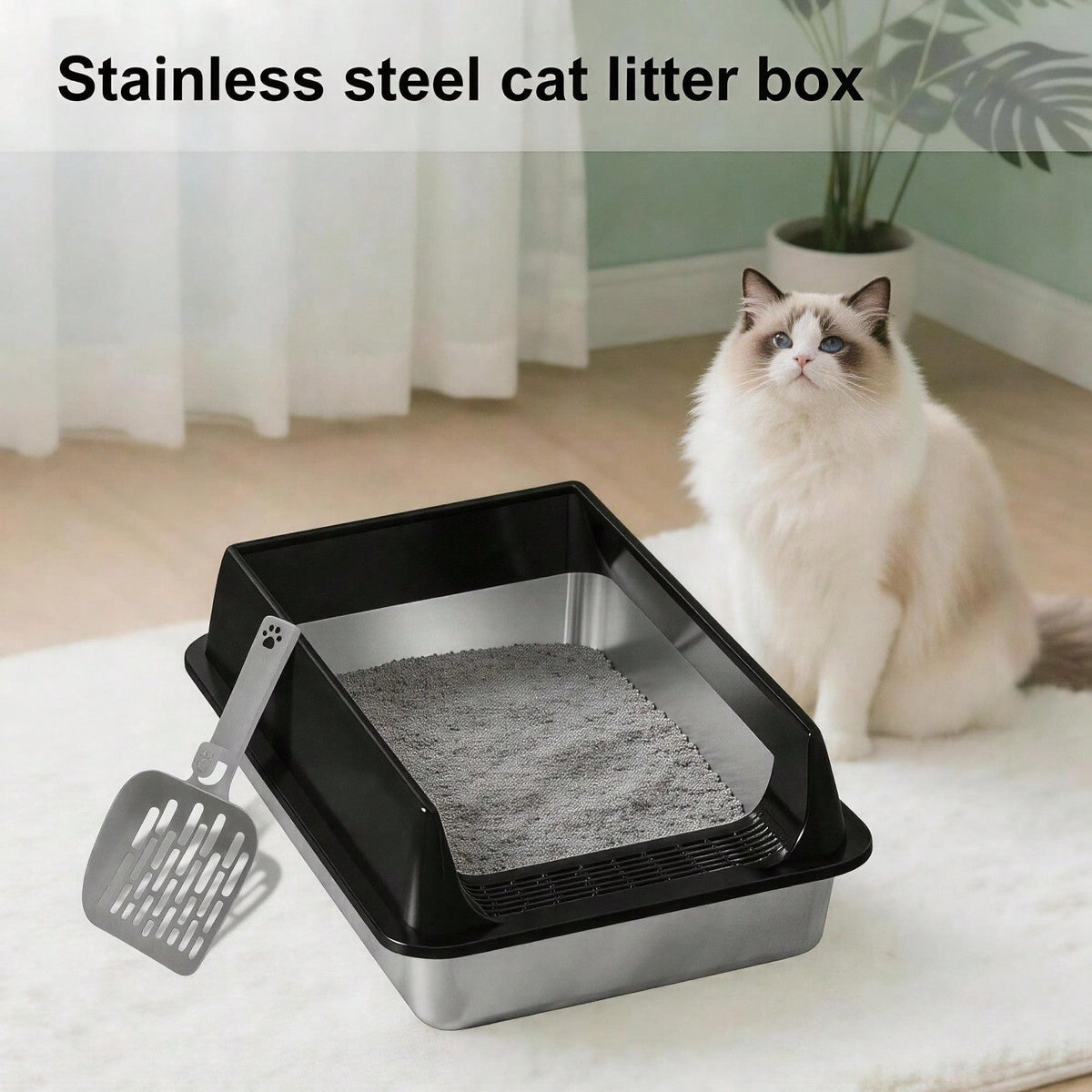 Stainless Steel Cat Litter Box Large Open Top Litter Box with Anti