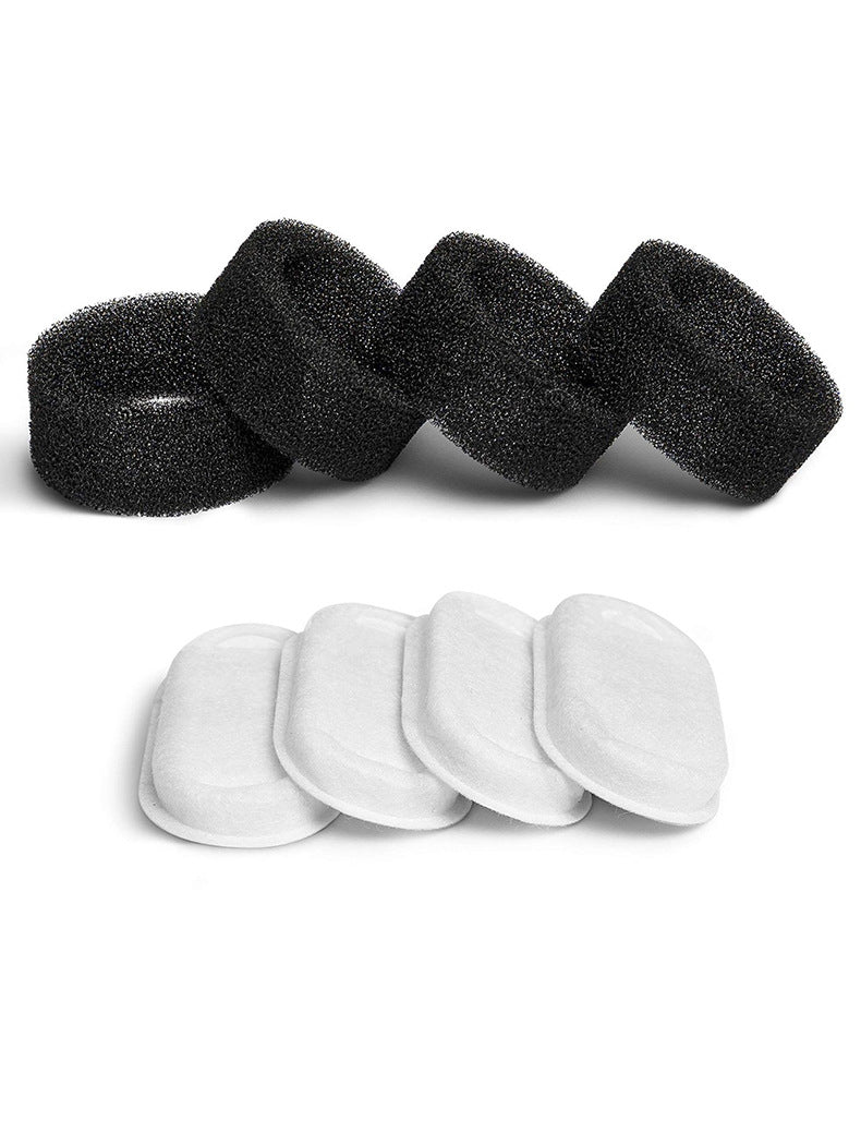 Four white felt filter pads and four black foam pre-filter rings