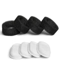 Four white felt filter pads and four black foam pre-filter rings