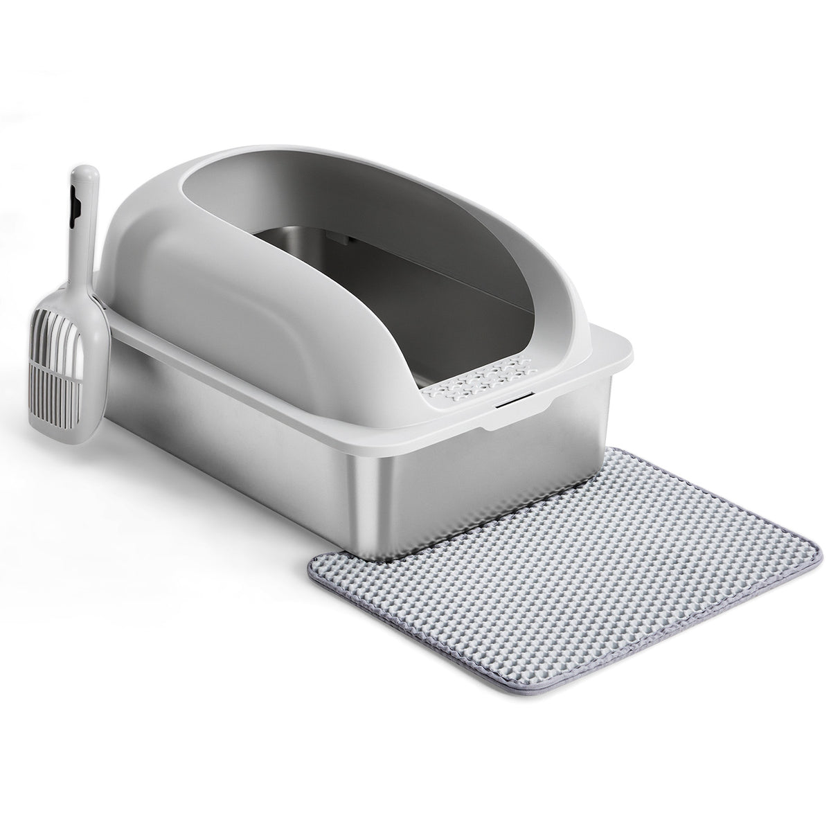 Covered Stainless Steel Cat Litter Box, XL, with Scoop