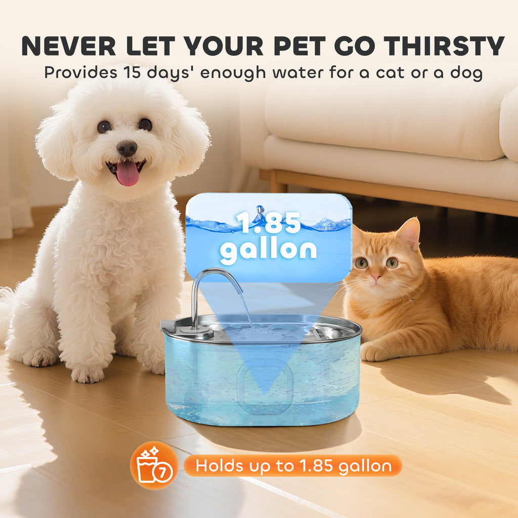 246 Oz. 7L Stainless Steel Cat Water Fountain with Filters Ultra -