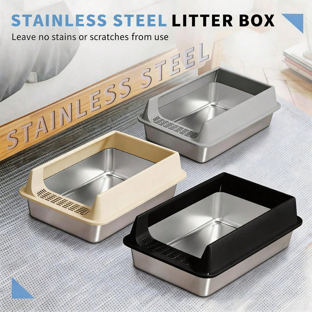 Stainless Steel Cat Litter Box Large Open Top Litter Box with Anti
