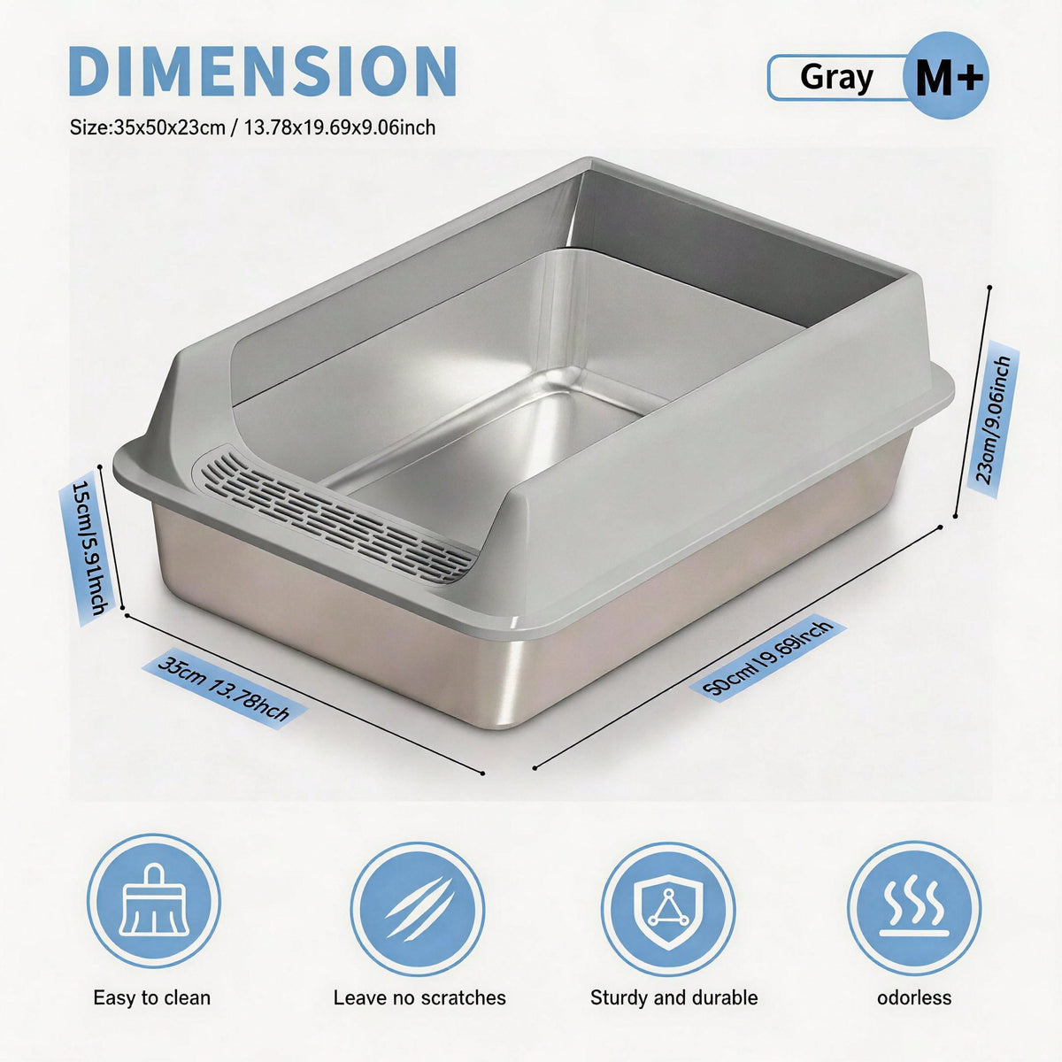 Stainless Steel Cat Litter Box Large Open Top Litter Box with Anti