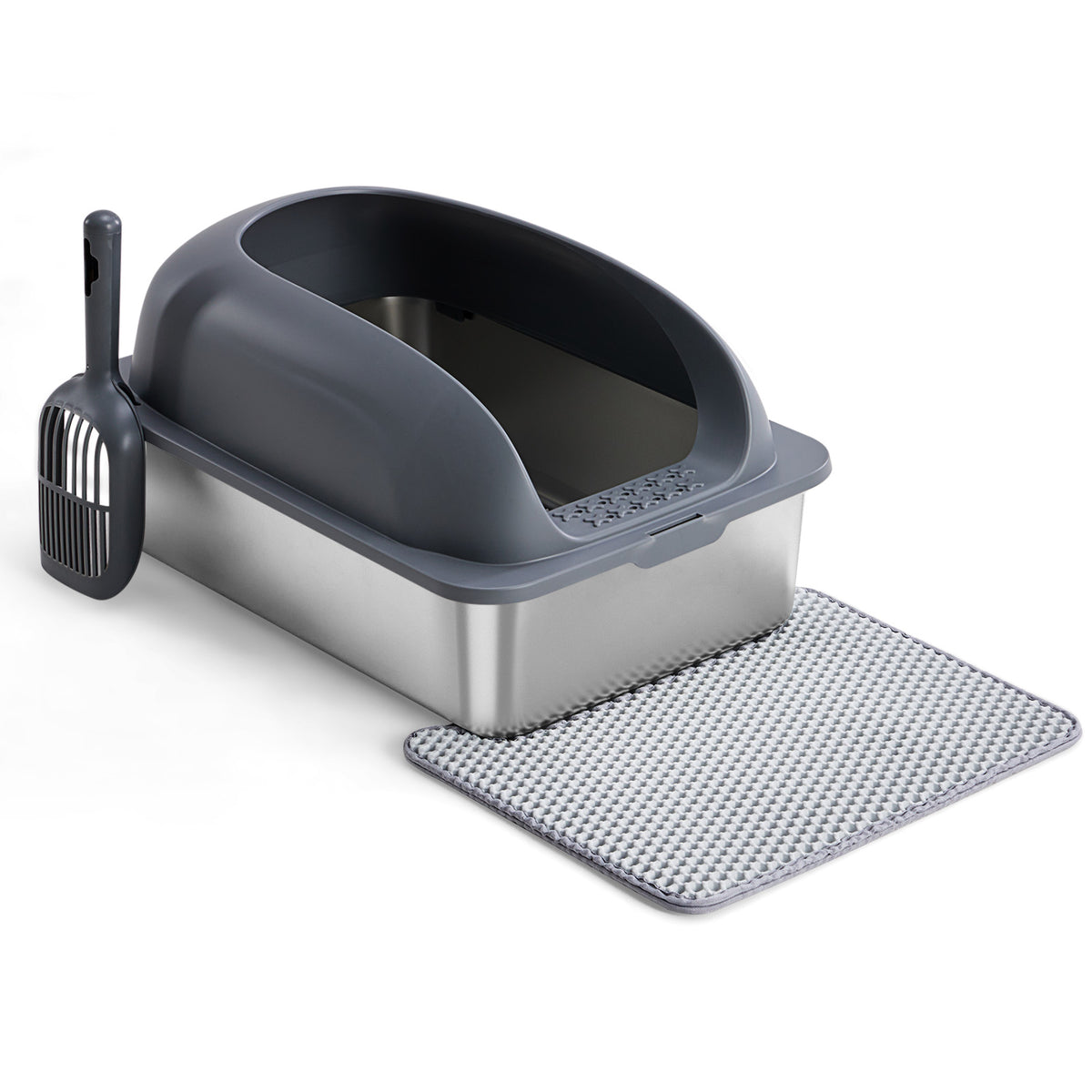 Covered Stainless Steel Cat Litter Box, XL, with Scoop