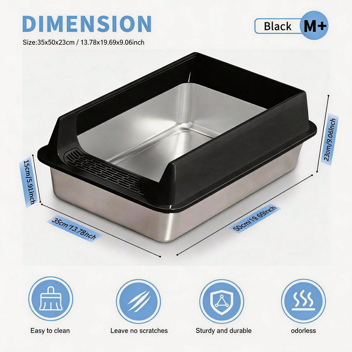 Stainless Steel Cat Litter Box Large Open Top Litter Box with Anti