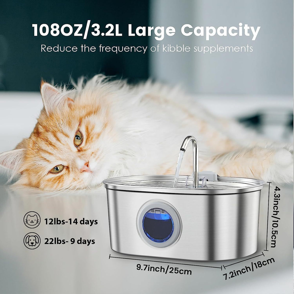 HydraFeline 3.2L stainless steel cat water fountain