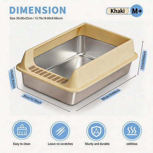 Stainless Steel Cat Litter Box Large Open Top Litter Box with Anti
