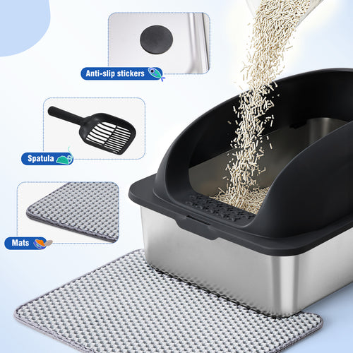 Stainless Steel Cat Litter Box with Lid Large Cat Litter Box for Big